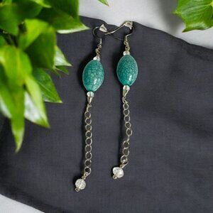 REIMAGINED Faux Turquoise Glass Beads 925 Hook Earrings
